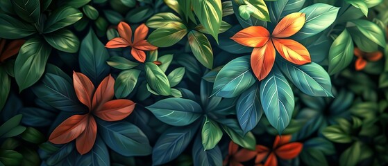 Sticker - Tropical Foliage with Orange Blooms