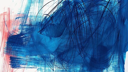 Wall Mural - a blue and red line abstract on a white and blue backdrop, featuring a central equine head