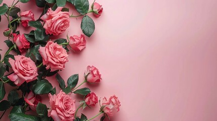 Canvas Print - Pink Roses Arrangement on a Pastel Background