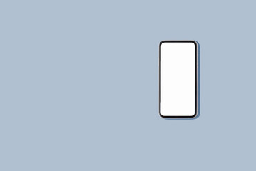 One smartphone with blank white screen, demonstrating copy space for app or ad design, on blue background