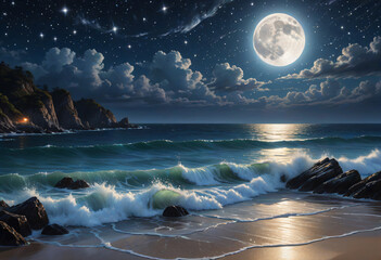 Wall Mural - moon over ocean