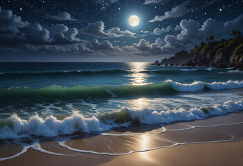 Canvas Print - moon over ocean