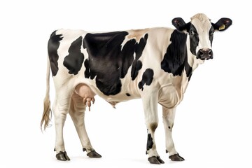 Wall Mural - the beside view Holstein Cow standing, left side view, white copy space on right, isolated on white background