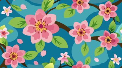 Wall Mural - seamless pattern with pink flowers