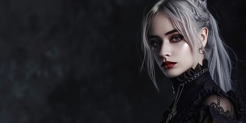 Wall Mural - Generation Z goth - young white woman with black hair and pale makeup