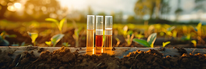 Test tubes with soil samples in nature. 