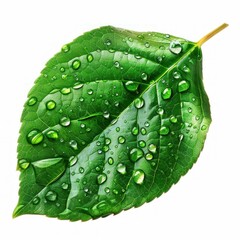 Green Leaf with Water Droplets on White Background. Generative ai