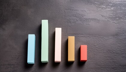 Wall Mural - Colorful wood bars representing a bar graph against a dark background