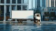 © Andrii  - Modern American Urban Landscape with Moving Truck
