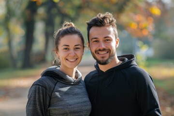 Portrait of a happy sporty couple in the park Generative AI