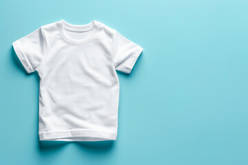 Wall Mural - mockup white children's T-shirt on a blue background