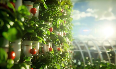 Wall Mural - Vertical Garden with Ripe Tomatoes