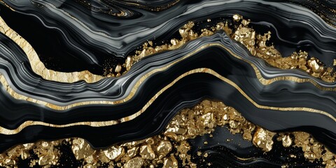 Abstract black and gold marble texture with shimmering accents