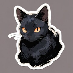 Wall Mural - Sticker with a white border of a very cute black kitten. black cat