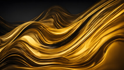 Wall Mural - A gold and black wave with a shiny, reflective surface