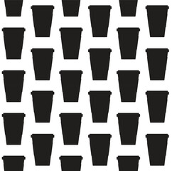 Sticker - Vector seamless pattern of flat take away coffee cup silhouette isolated on white background