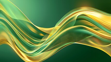 Sticker - Fluid emerald green waves with a metallic sheen. 3D abstract concept representing luxury and dynamic movement. Design for wallpaper, background, or creative graphic material.
