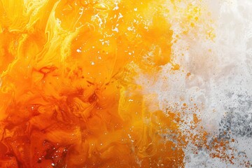 Wall Mural - A splash of orange and white paint on a white background. The orange and white colors create a sense of energy and movement