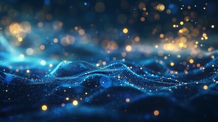 Wall Mural - dark blue and glow particle abstract background.