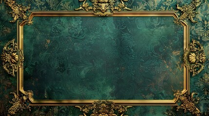 Wall Mural - Rich Renaissance Background with Dark Green Brocade and Gold Leaf Frame