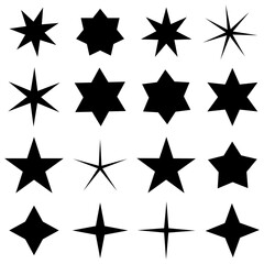 Wall Mural - Star shapes collection. Various black silhouettes. Geometric vector stars. Simple and abstract designs.