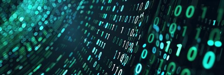 abstract digital background with binary code and bokeh lights