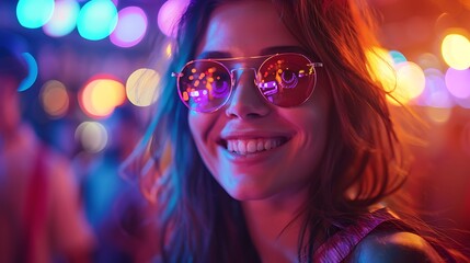 Latin american female in a night club wearing sunglasses, young latina woman in a nightclub