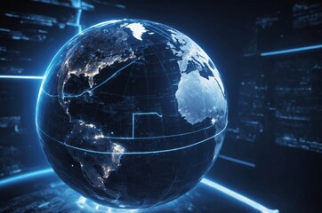 Wall Mural - Earth globe in digital interface with glowing blue lines concept connectivity and data flow