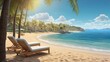 Summer Background Tranquil Beach Scene with Palm Trees and Sailboats Under a Clear Sky
