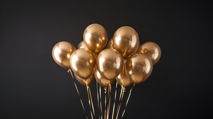 golden balloon on black background with copy space for text