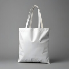 Wall Mural - White tote bag mockup on a grey background.,