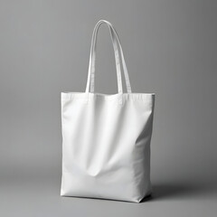 White tote bag mockup on a grey background.,