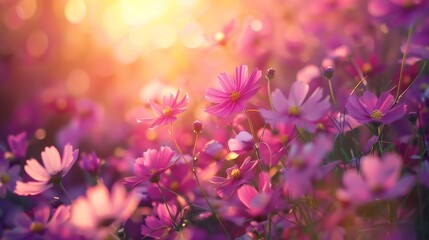 Sticker - Spring Background with Beautiful Blooming Flower Field 