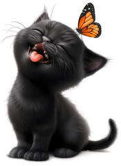 Wall Mural - Happy black cat isolated on transparent background. PNG