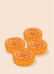 Wall Mural - Set of moon cake on cream background. Mid Autumn Festival vector design. 
