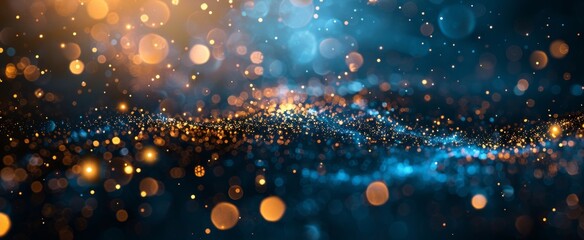 Poster - Blue Glitter Background With Golden Bokeh Lights