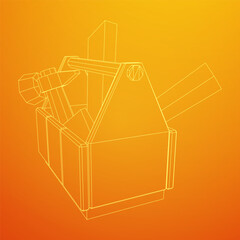 Wooden Toolbox with Tools. Wireframe low poly mesh vector illustration