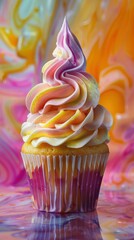 Canvas Print - Scrumptious cupcake with rainbow frosting. AI.