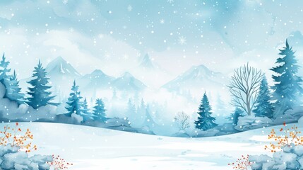 Sticker - Winter Background with Charming Snow Covered Forest 