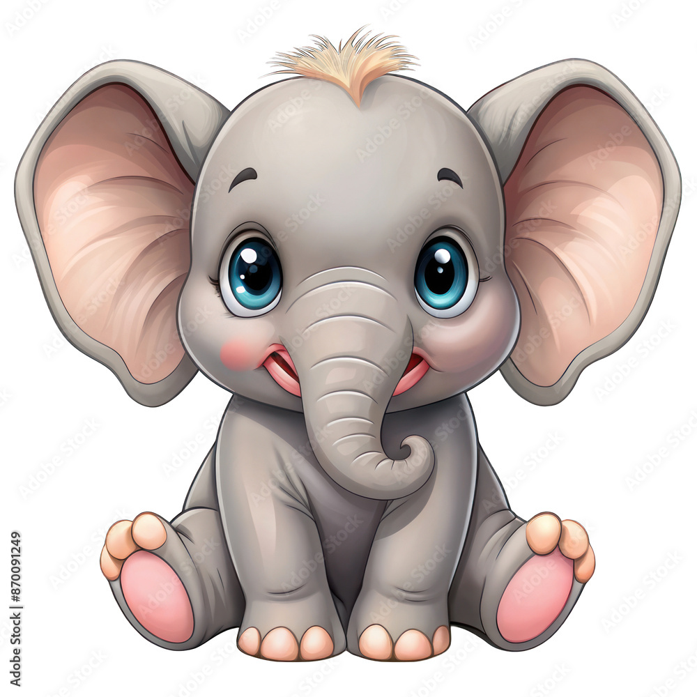 Cartoon cute baby elephant sitting isolated on transparent background ...