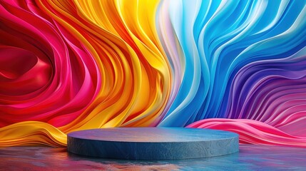 Wall Mural - Podium surrounded by swirling, colorful water currents, illustration background