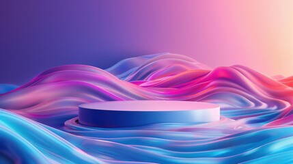 Wall Mural - Podium surrounded by swirling, colorful water currents, illustration background