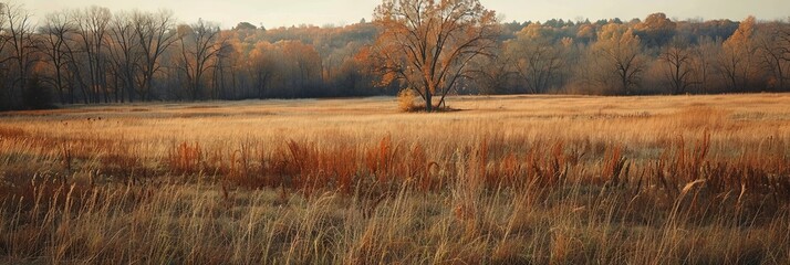 Autumn field with long yellow grass