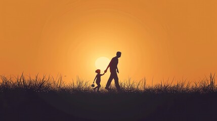 Wall Mural - Silhouette of father and child