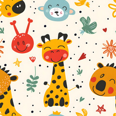 Poster - Seamless repeating pattern animals giraffe