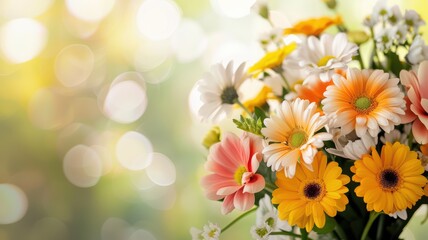 Wall Mural - Vibrant Bouquet of Colorful Daisies with Soft Bokeh Background in Sunlight