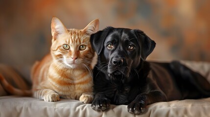 dark muzzle labrador dog and cat Scottish. 