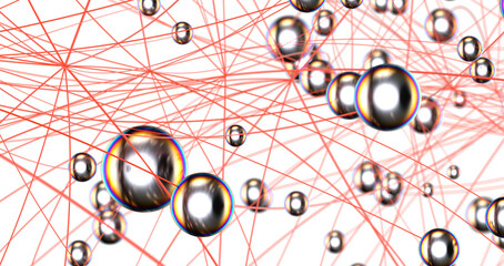 Fototapete - Big data visualization. Network connection structure with chaotic distribution of points and lines. 3D rendering.