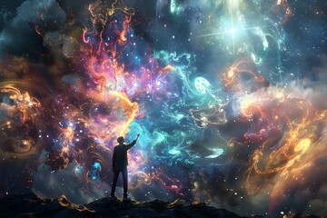 Wall Mural - An Enchanting Kaleidoscope of Vibrant Nebulae and Glimmering Stars in the Vast Expanse of a Distant Galaxy, Capturing the Breathtaking Beauty and Infinite Wonder of the Universe.