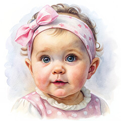 Wall Mural - watercolor beautiful baby girl, generative AI